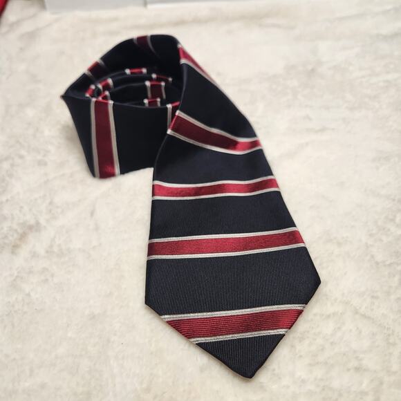 Brooks Brothers Makers All Silk Tie Black Red Silver Striped Office Academia - Picture 1 of 4